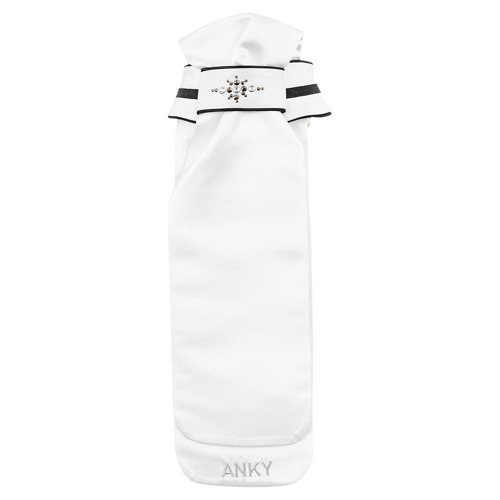 White competition stock tie with black contrast piping and crystal detailing Stone DeLuxe - Anky