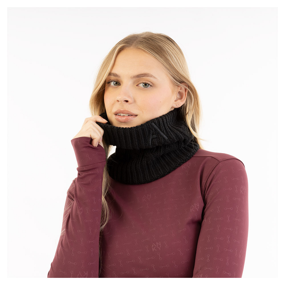Tour de cou en maille à torsades noir avec intérieur polaire pour femme - Anky