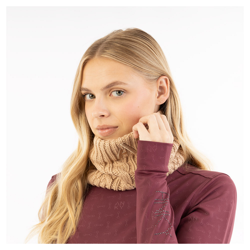 ANKY Women's Light Brown Cable Knit Neck Gaiter with Fleece Lining