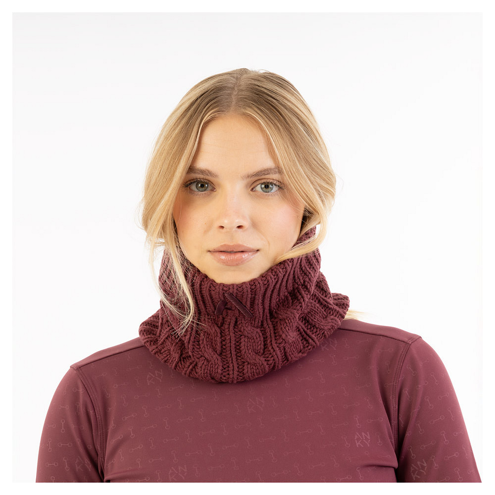 Braga de cuello de punto de ochos burdeos con interior polar para mujer - ANKY