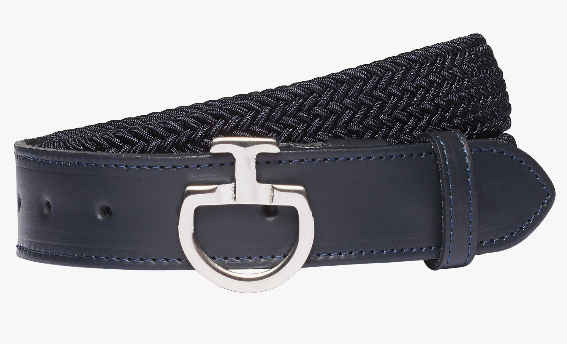 Ceinture pour femme en bleu marine tressé et élastique avec boucle en métal avec logo- Cavalleria Toscana