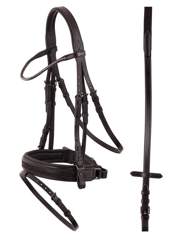 Bridas de cuero negro con riendas Sensation Crank para caballo - Anky
