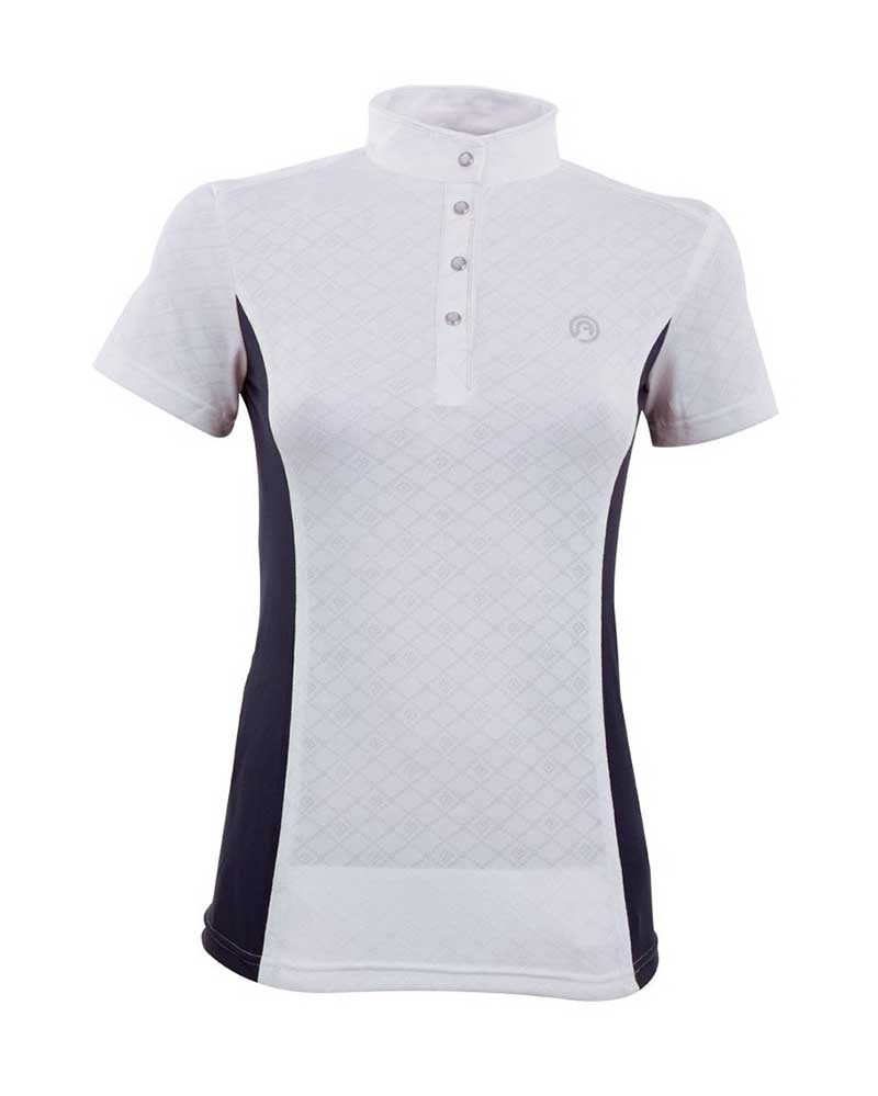 White and navy blue micromesh short-sleeved competition polo for women - Sublime - ANKY