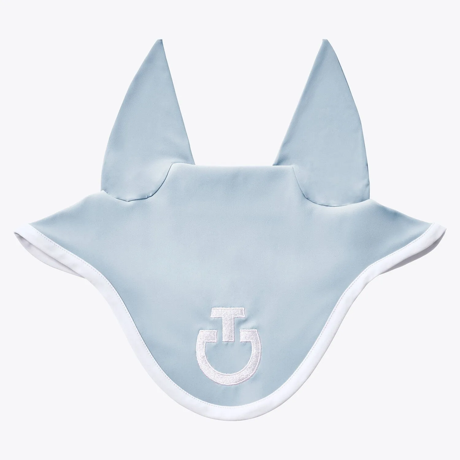 Powder blue earmuffs with white logo thin elastic ears for horse and pony - Cavalleria Toscana