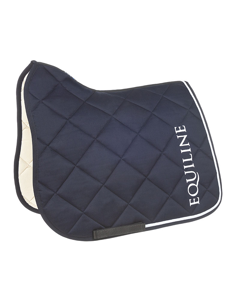 Navy blue dressage saddle pad with white embroidery for horse (full) - Chirillc - Equiline