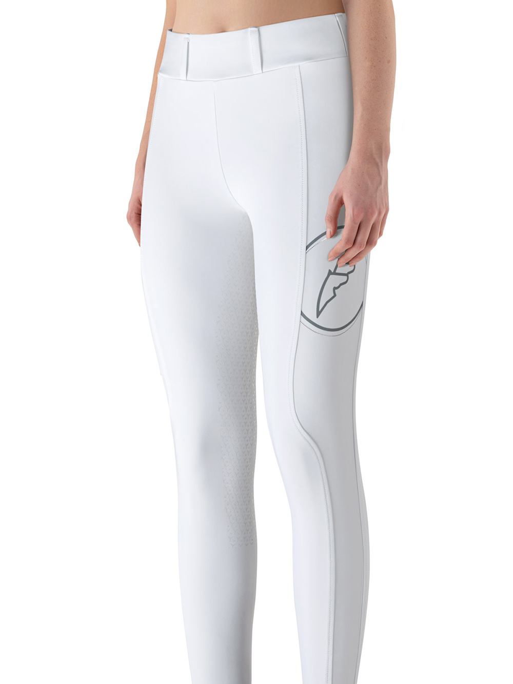 Mallas blancas de competición con bolsillo lateral para móvil (full grip) para mujer Evrafh - Equiline