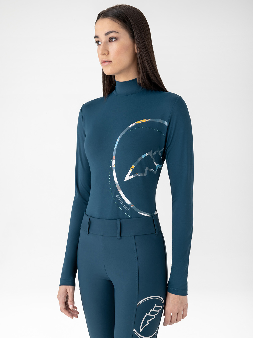Navy long-sleeve anti-UV second-skin technical top for women Eblec - Equiline