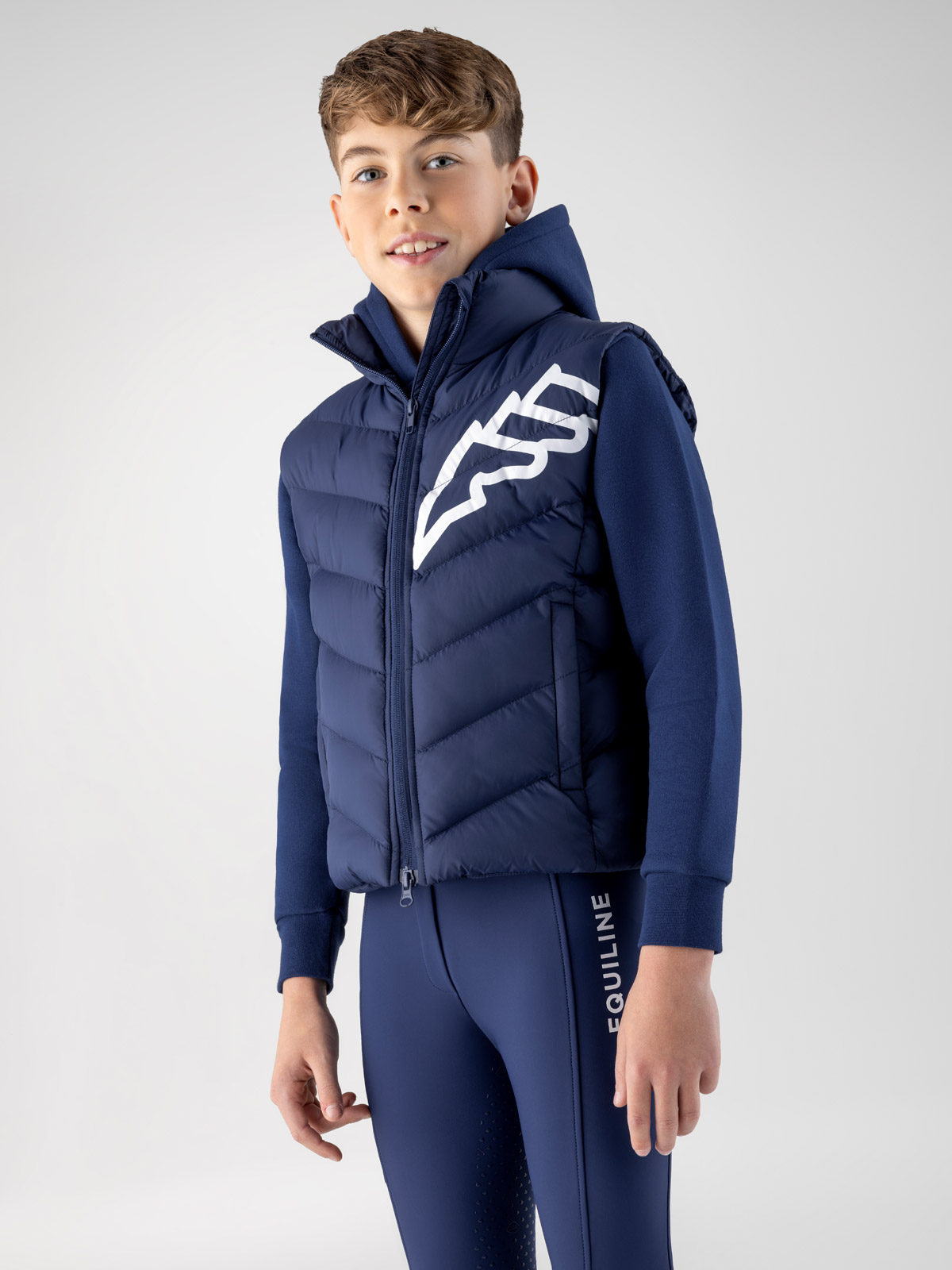 Junior Cerk Navy Quilted Vest with White Logo – Equiline
