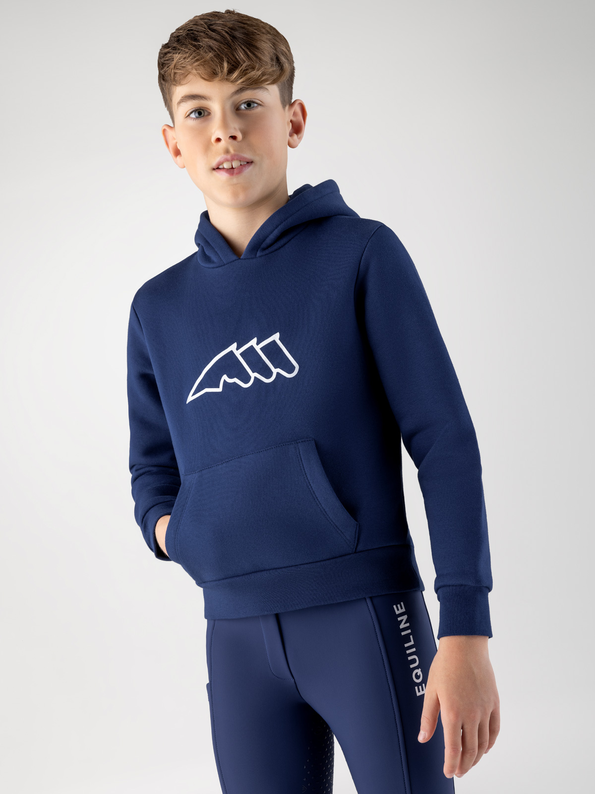 Unisex Junior Navy Hoodie with White Logo – Capuc – Equiline