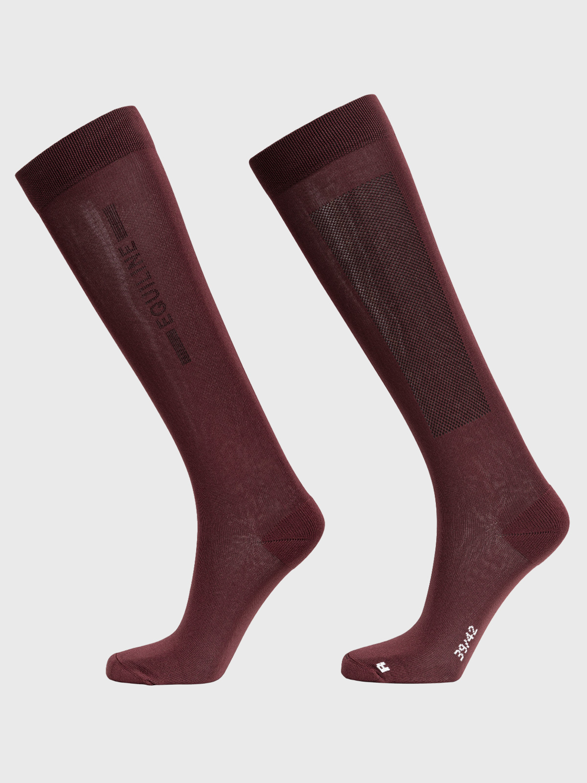 Women’s burgundy high-knee socks with vertical micro-stud logo Galz - Equiline
