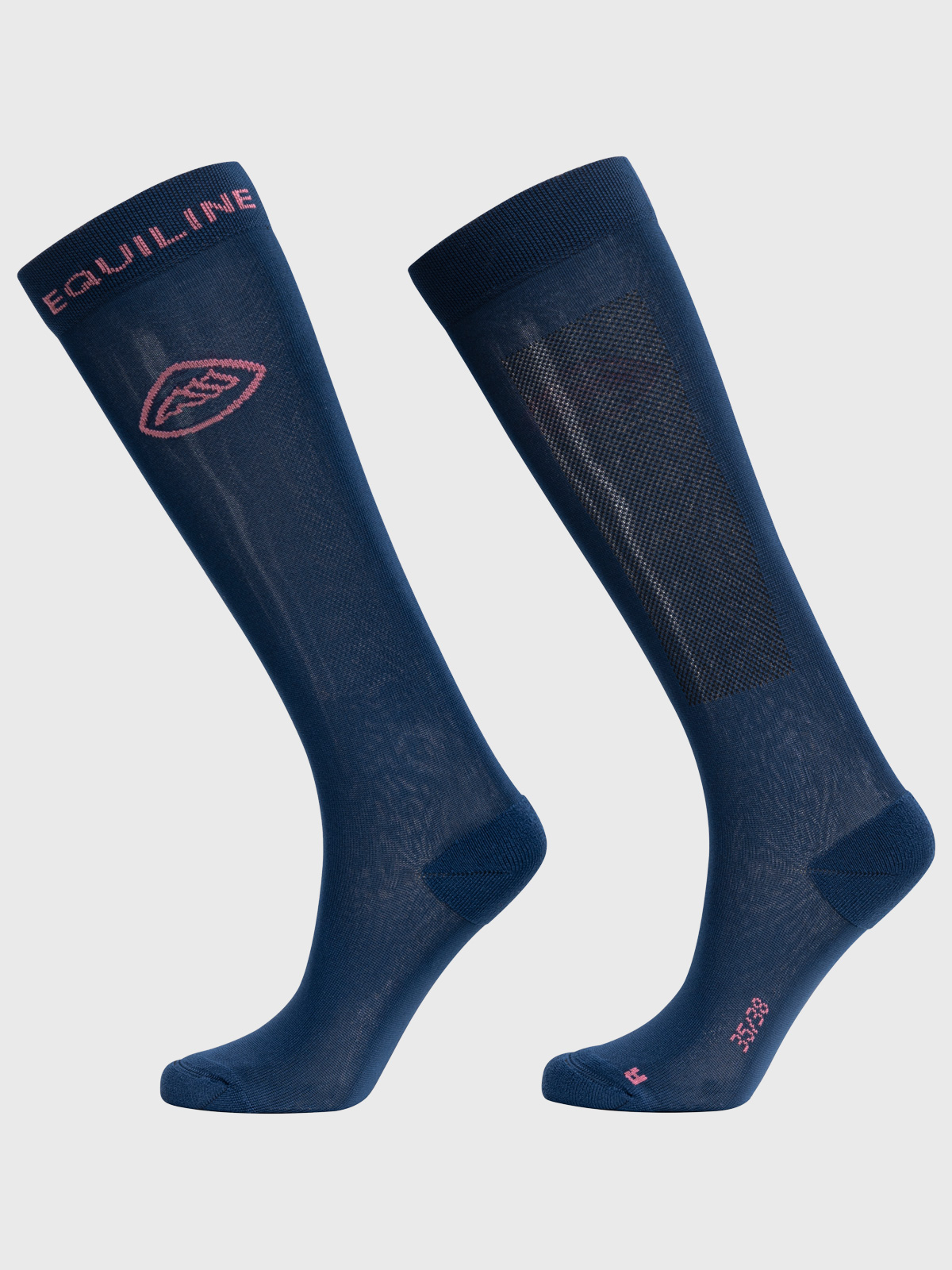 Junior (unisex) navy blue high-knee socks with pink logo - Equiline