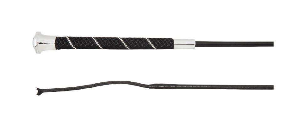 Fusta de doma negra con mango antideslizante de silicona con diamantes de imitacion y boton plateado(120cm)-Andromeda-BR