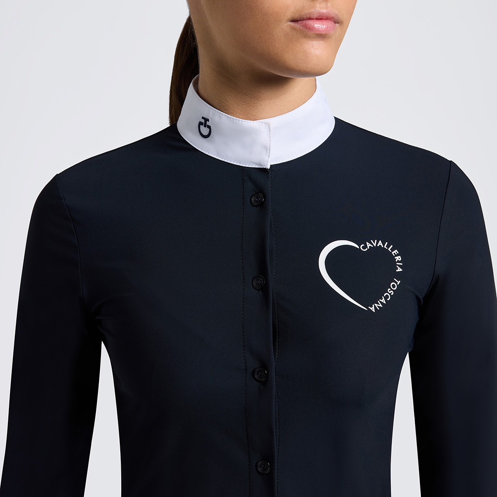 Chemise de compétition à manches longues bleu marine avec botones pour fille - Cavalleria Toscana