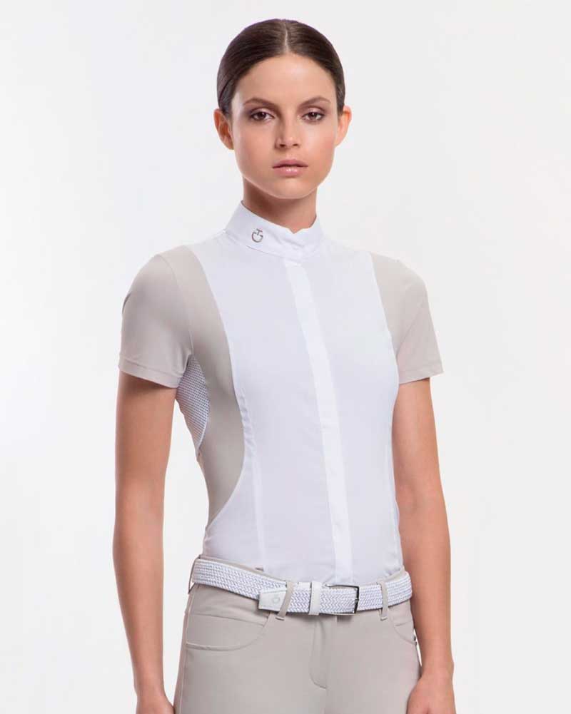Chemise de compétition à manches courtes blanc et beige pour femme - Cavalleria Toscana