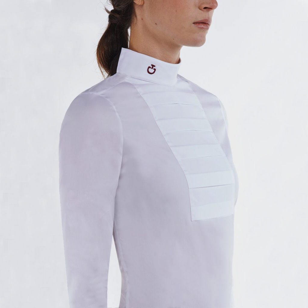 Chemise de compétition à manches longues blanc avec pecho plisado pour femme - Cavalleria Toscana