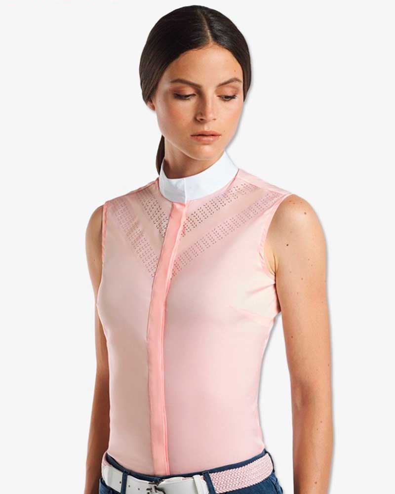 Chemise de compétition sans manches rose avec perforaciones en V pour femme - Cavalleria Toscana
