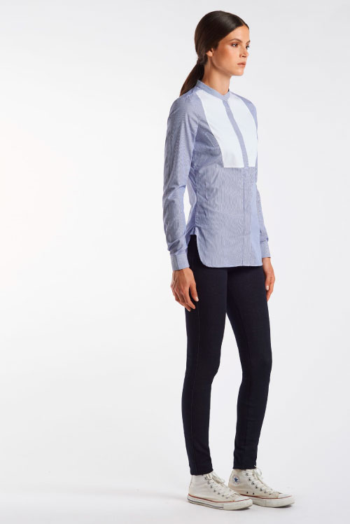 Camisa de manga larga a rayas azul marino y blanco para mujer - Cavalleria Toscana