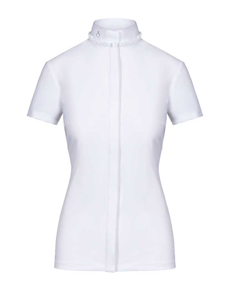 Short sleeve white shirt with ruffle collar for woman – Cavalleria Toscana