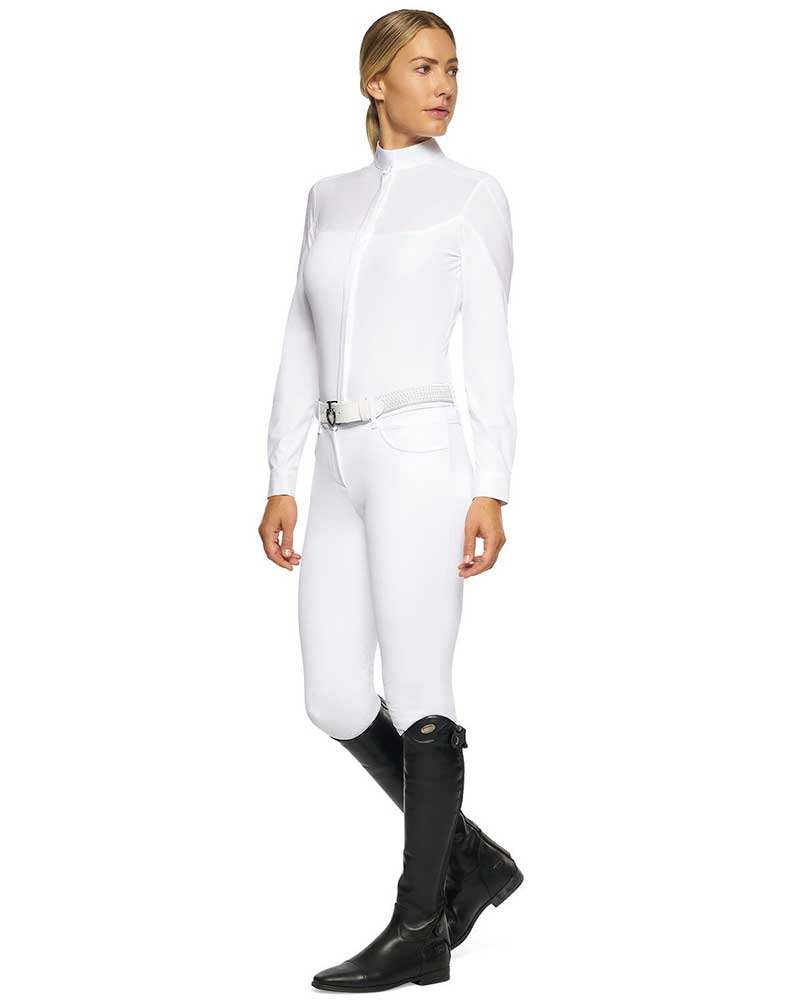 Camisa de competición de manga larga blanca para mujer - Cavalleria Toscana
