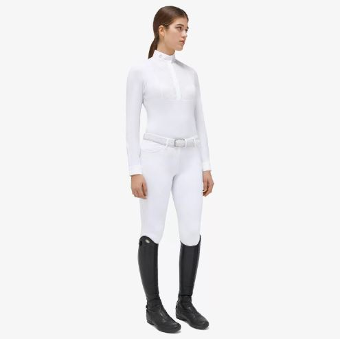 Chemise de compétition à manches longues blanc avec babero elegante pour femme - Cavalleria Toscana