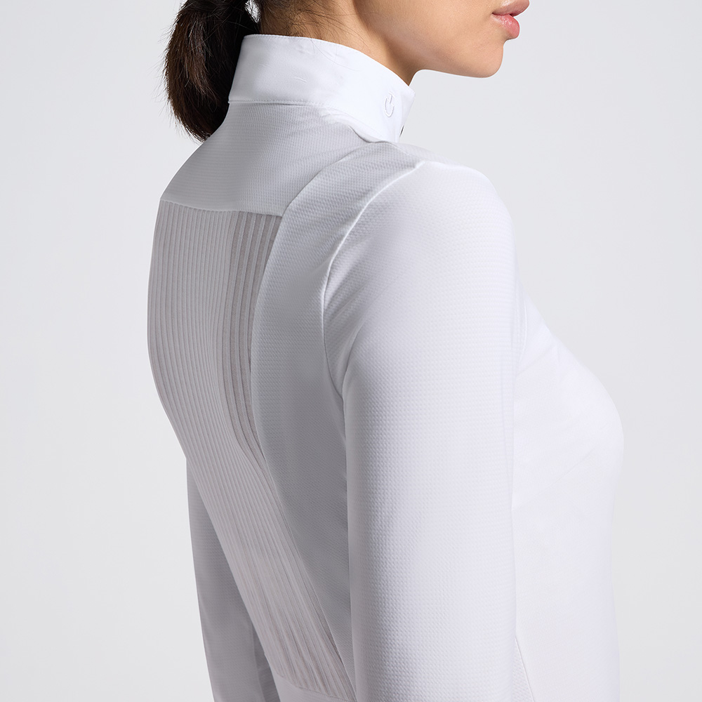 Polo de compétition à manches longues blanc avec insercion de jacquard au dos pour femme - Cavalleria Toscana