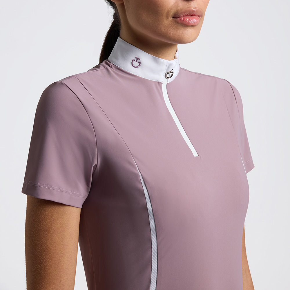 Women’s lilac short-sleeved competition shirt with mesh inserts and front zipper - Cavalleria Toscana