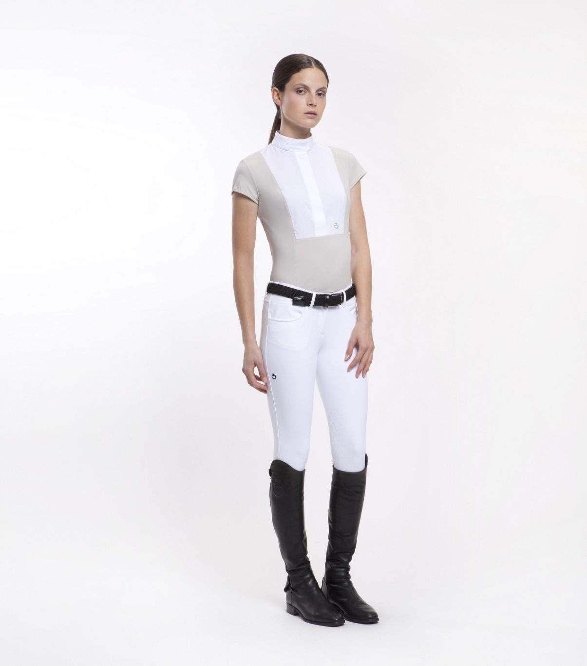 Short sleeve beige and white competition shirt for woman – Cavalleria Toscana