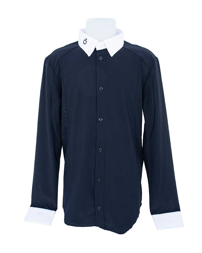 Long-sleeved navy blue competition shirt for boy – Cavalleria Toscana