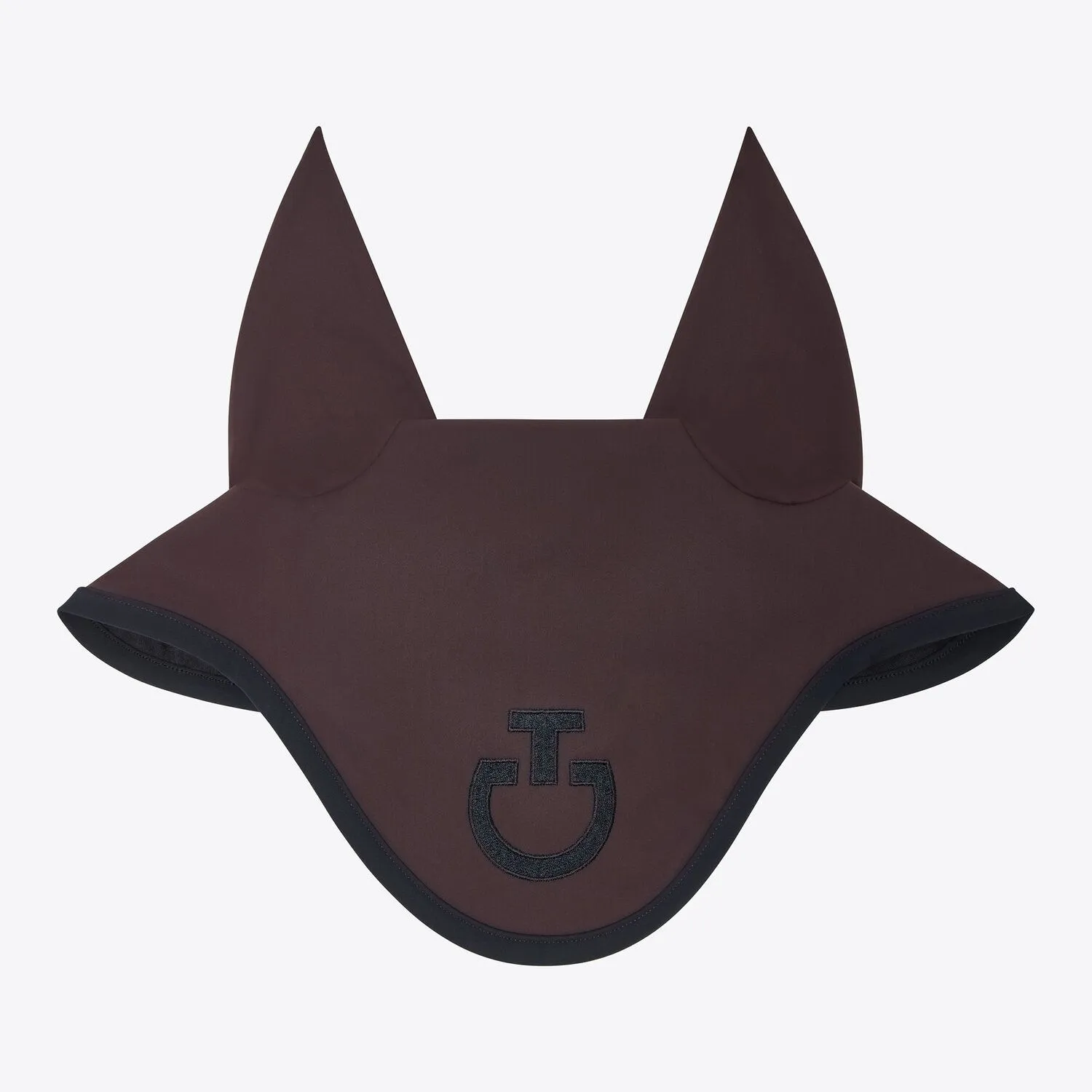 Dark chocolate earmuffs with black logo with thin elastic ears for horse and pony - Cavalleria Toscana