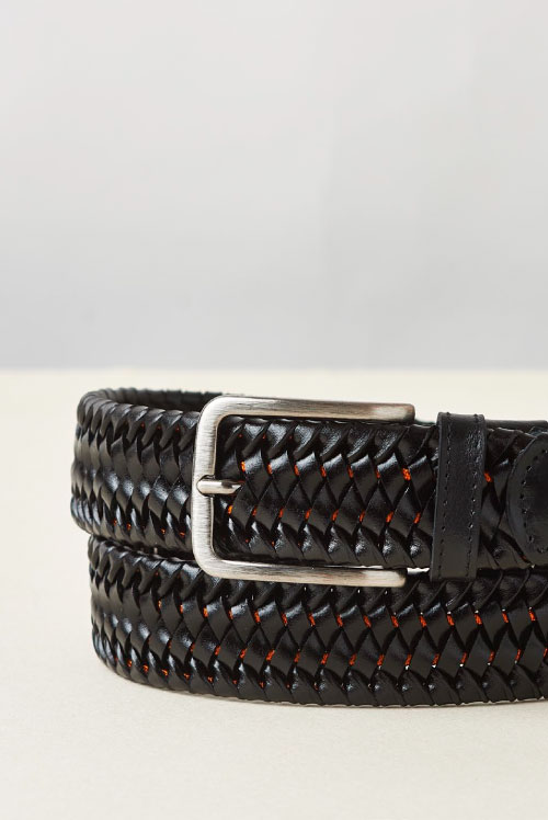Black Leather Elastic Braided Belt with Orange Cord – Cavalleria Toscana