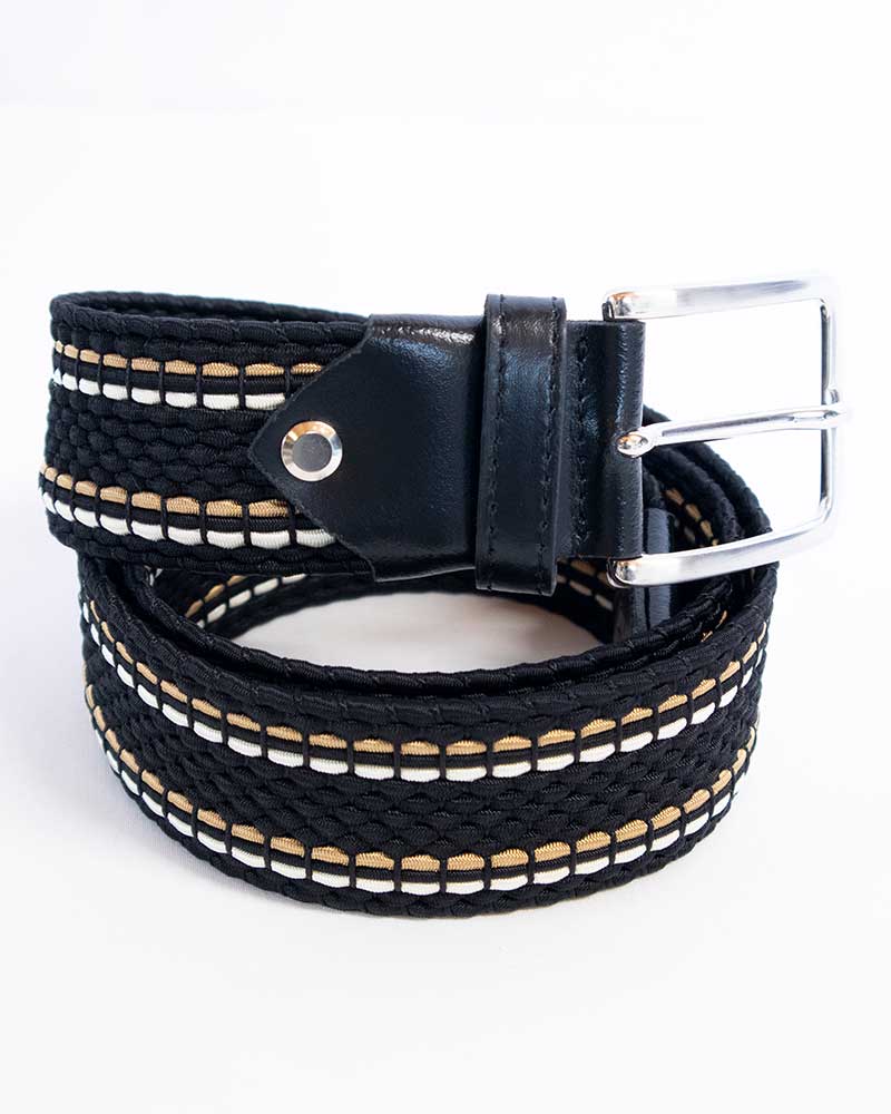 Black, Beige, and White Braided Elastic Belt with Black Leather – Cavalleria Toscana
