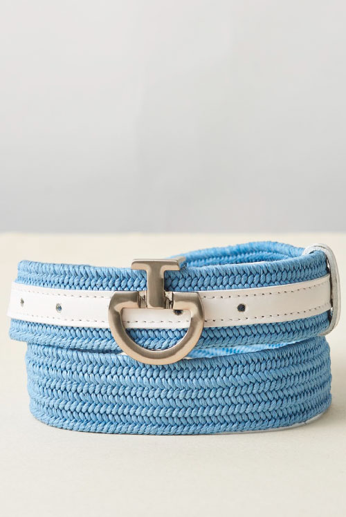 Cinturón trenzado elástico de piel y algodón azul celeste para mujer - Cavalleria Toscana