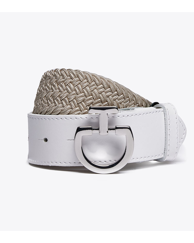 Ceinture beige et blanc tressé et élastique avec boucle logo - Cavalleria Toscana