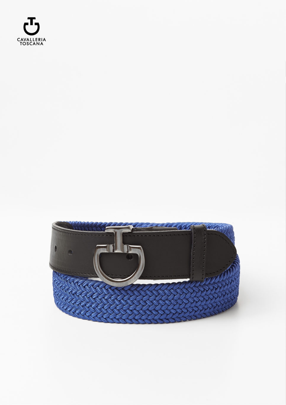 Elastic braided belt of leather and cotton blue and black for woman of Cavalleria Toscana