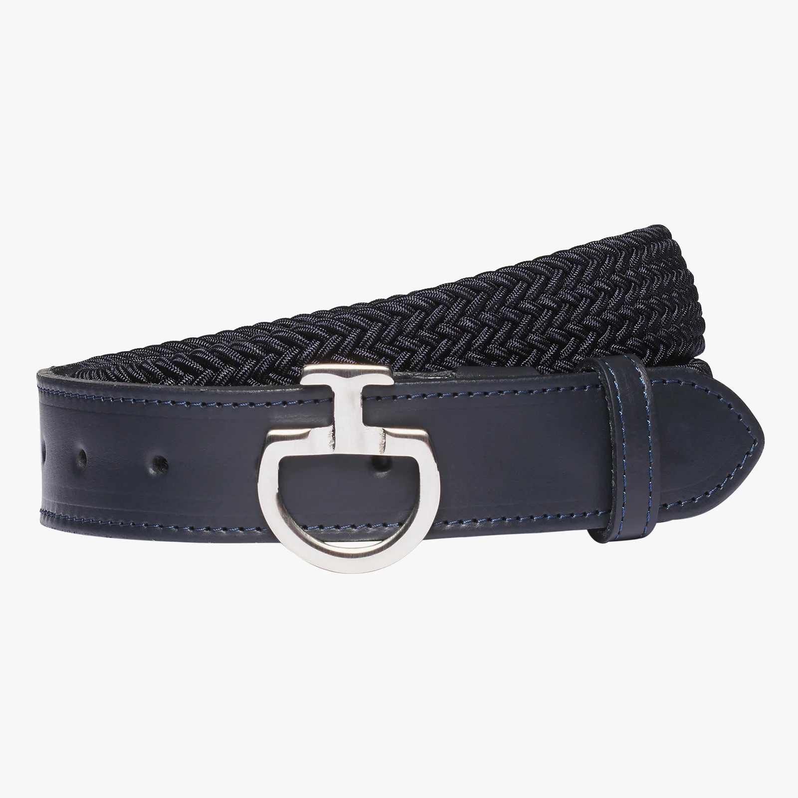 Ceinture pour femme en bleu marine tressé et élastique avec boucle en métal avec logo - Cavalleria Toscana
