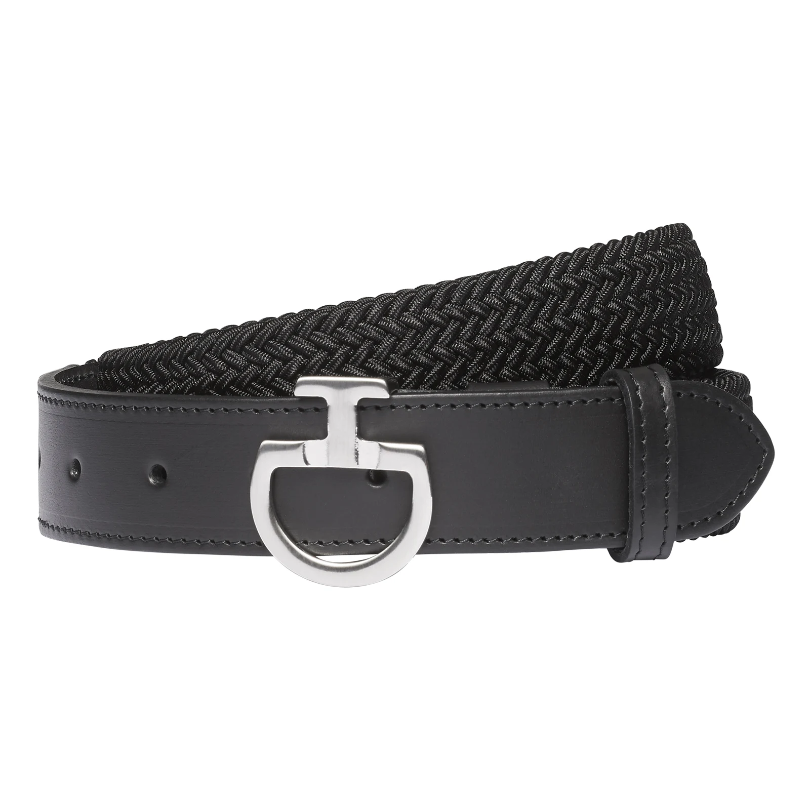 Ceinture pour femme noir tressé et élastique avec boucle en métal avec logo - Cavalleria Toscana