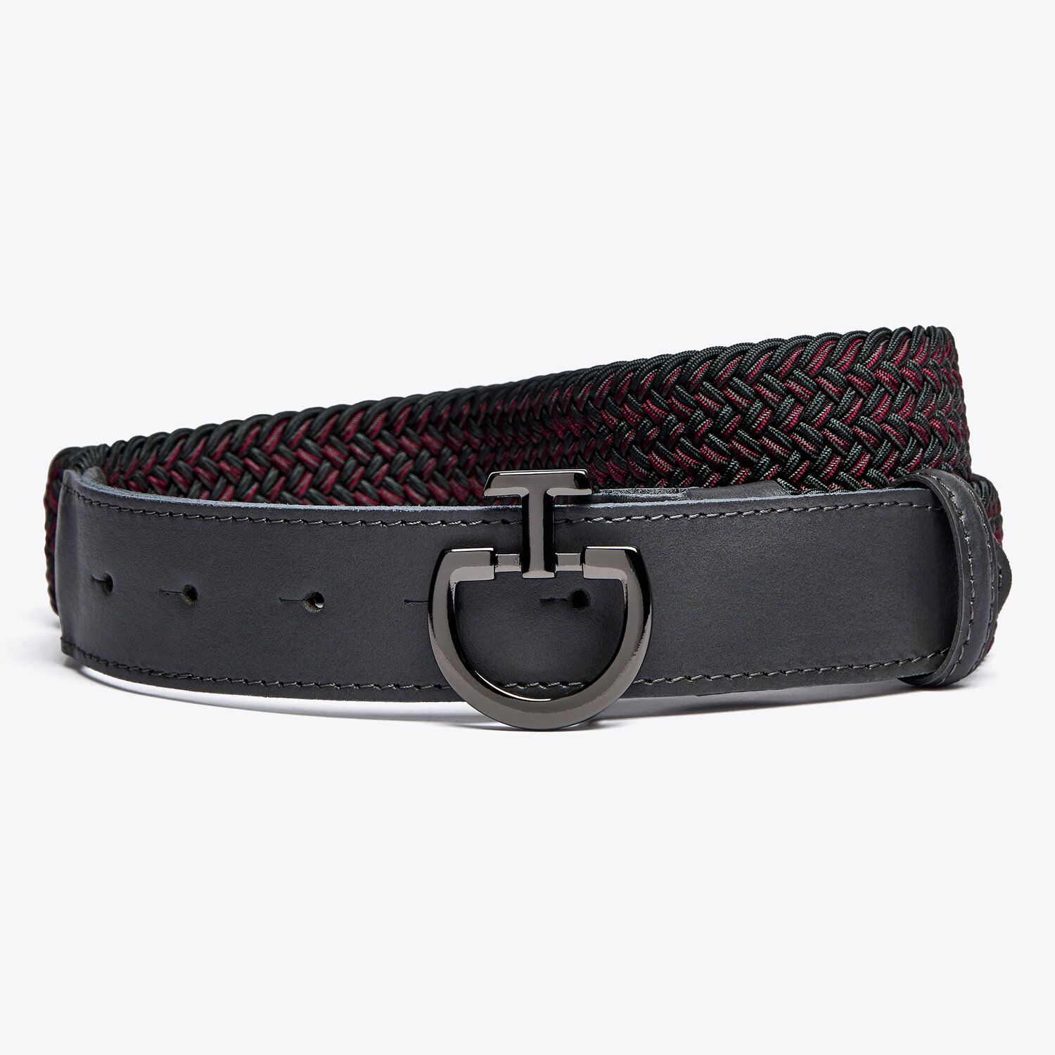 Ceinture gris foncé et rouge tressé et élastique avec boucle logo - Cavalleria Toscana