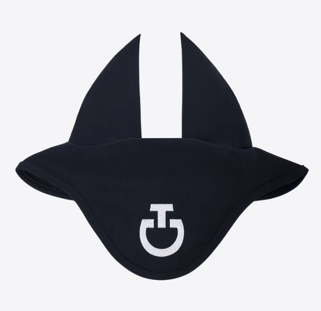 Bonnet bleu marine foncé avec le logo en blanc avec fines oreilles élastiques pour cheval et poney - Cavalleria Toscana