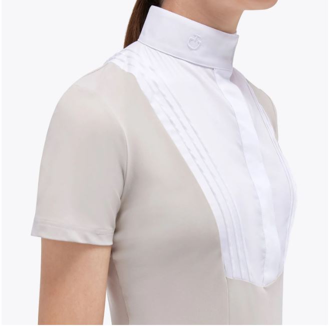 T-shirt de competicion à manches courtes beige clair et blanc pour fille - Cavalleria Toscana