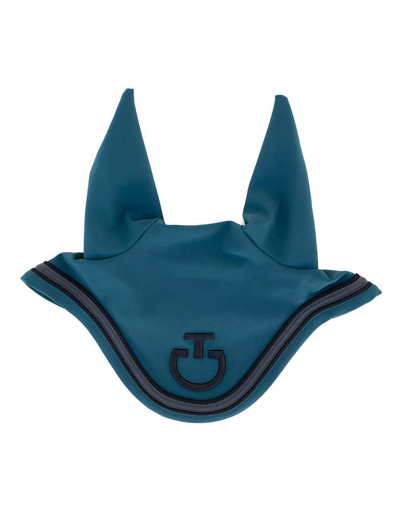 Bonnet bleu verdâtre, gris foncé et noir avec oreilles rigides pour cheval - Cavalleria Toscana