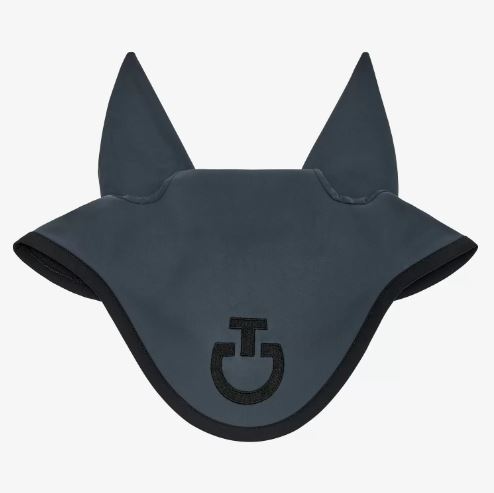 Bonnet gris foncé avec logo brodé noir et fines oreilles élastiques pour cheval - Cavalleria Toscana