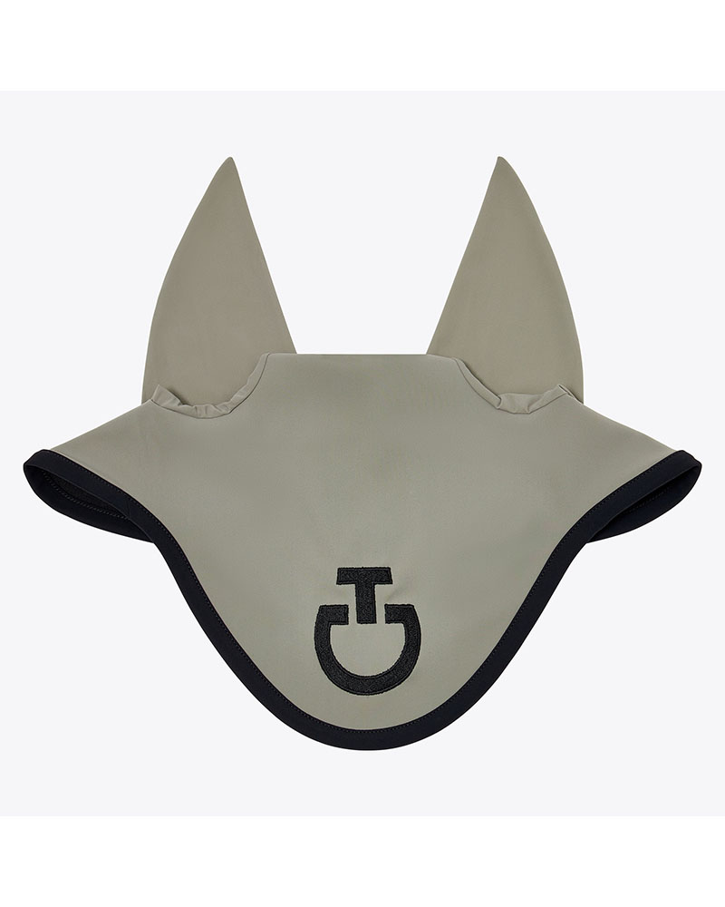 Bonnet verdâtre avec logo brodé et bordure noire et fines oreilles élastiques pour cheval et poney - Cavalleria Toscana