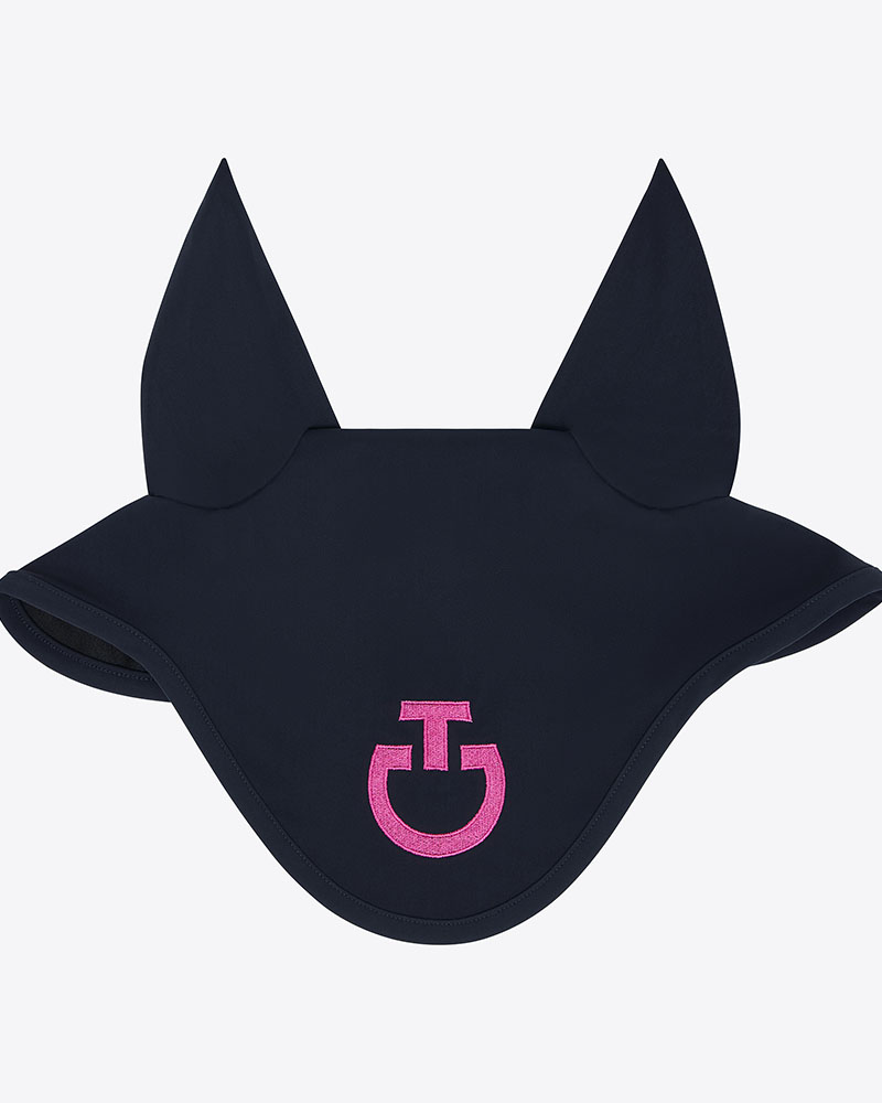 Bonnet bleu marine avec logo brodé rose et fines oreilles élastiques pour cheval - Cavalleria Toscana