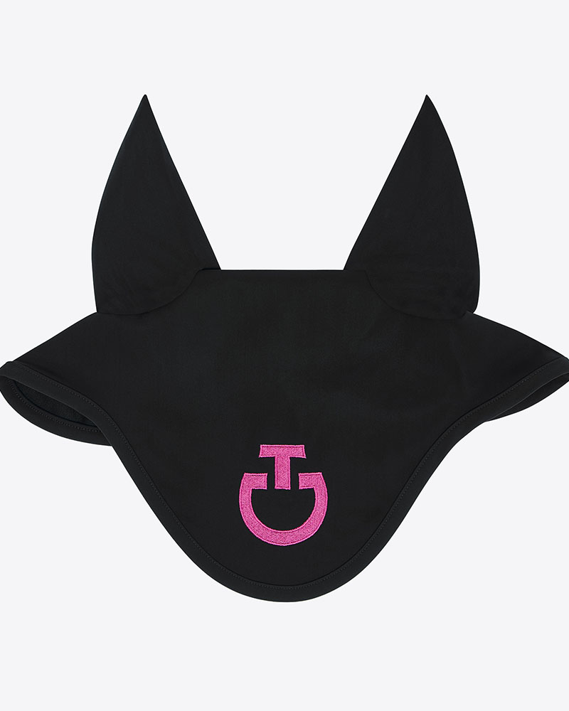 Black earmuffs with pink embroidered logo and thin elastic ears for horses - Cavalleria Toscana