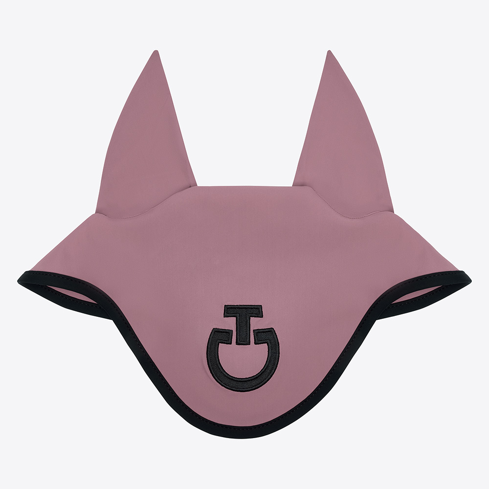 Bonnet lilas avec bordure contrastée et logo en noir et avec fines oreilles élastiques pour cheval et poney - Cavalleria Toscana