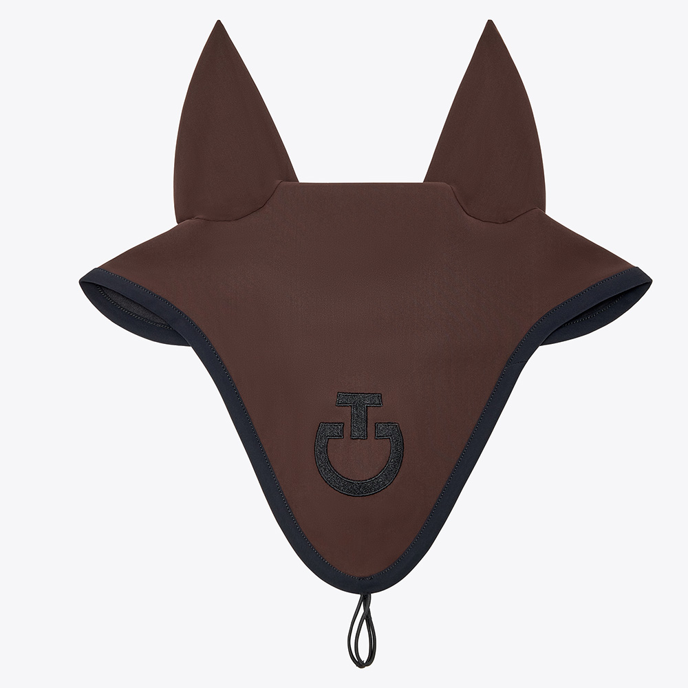 Bonnet long anti-bruit marron chocolat avec le logo brodé en noir pour cheval - Cavalleria Toscana