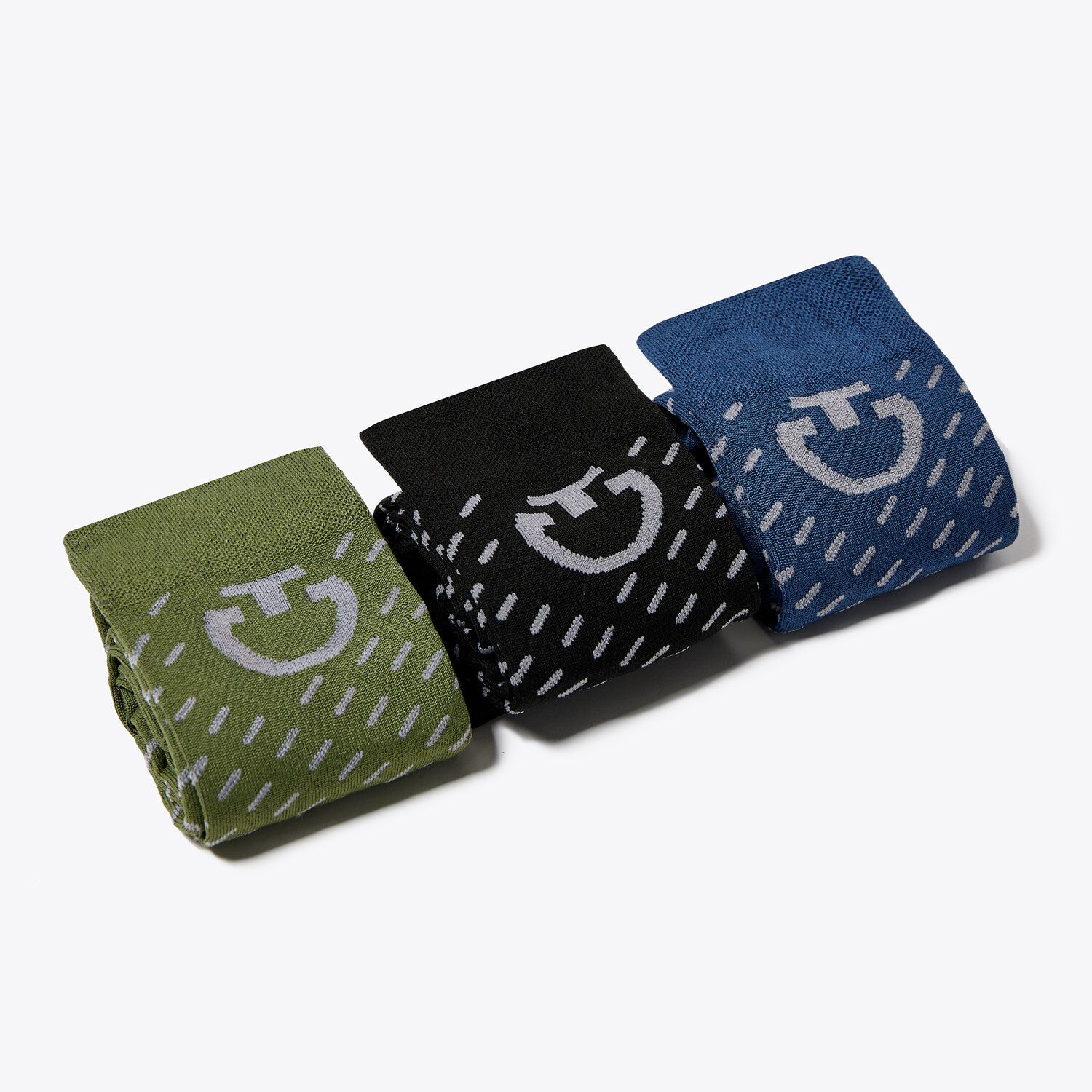 Chaussettes hautes en fil respirant, imprimées sur toute la surface et ornées du logo CT en haut du mollet (vert, marine, noir) - Cavalleria Toscana