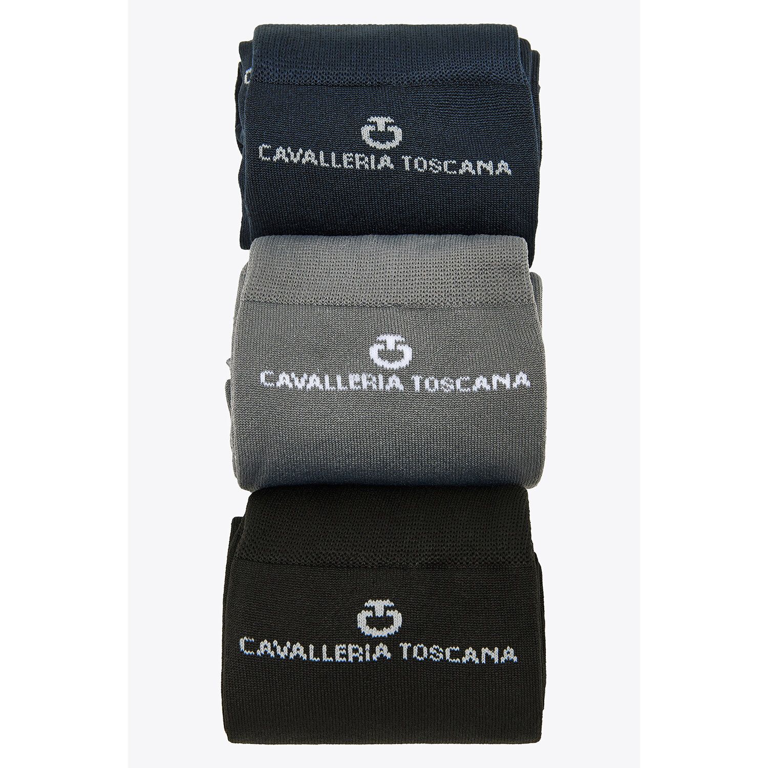 Chaussettes hautes en fil respirant avec imprimé et logo CT inséré en haut du mollet (gris, marine, noir) - Cavalleria Toscana