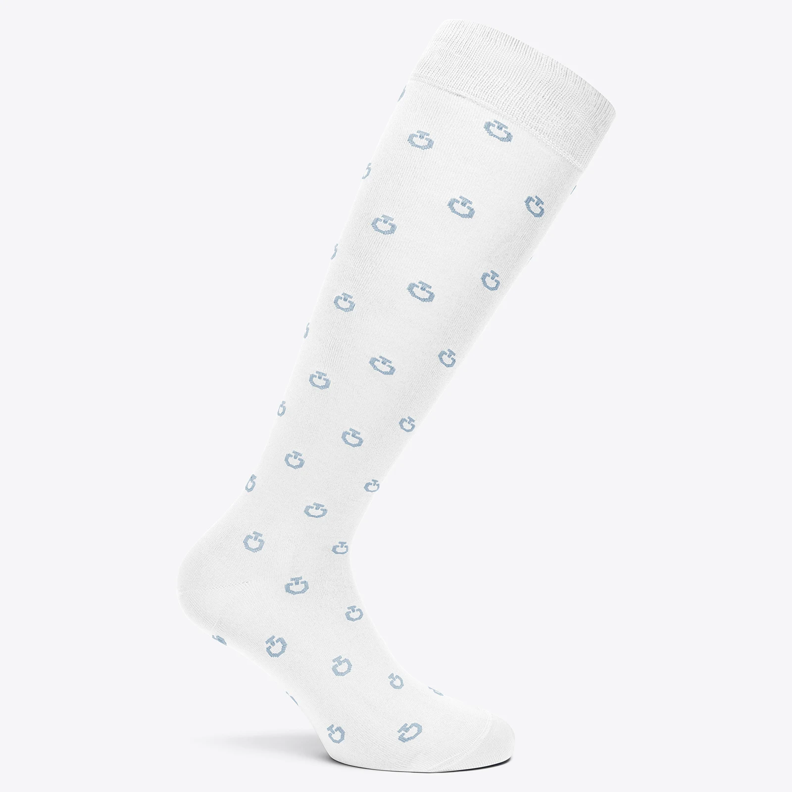 Chaussettes hautes blanc avec mini logo bleu clair imprimé - Cavalleria Toscana