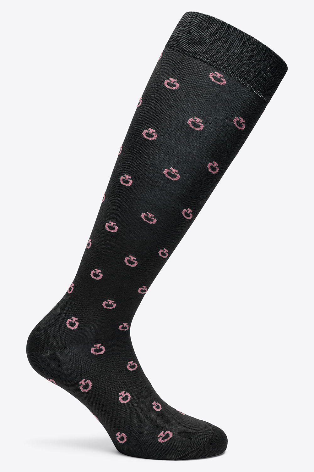 Women’s black high socks with lilac mini logo print - Cavalleria Toscana